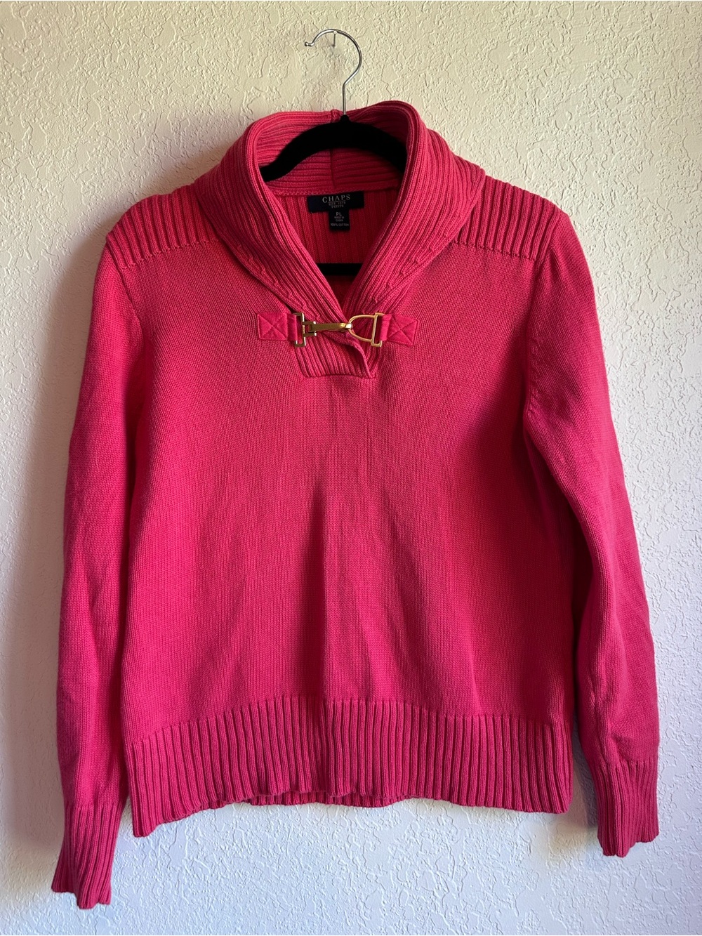 Chaps Women's Pink Shawl Collar Sweater with Toggle